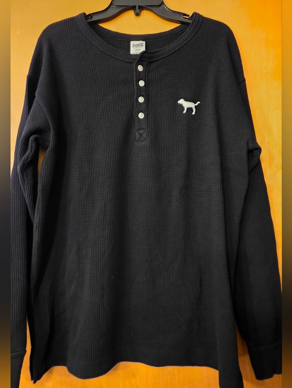 PINK Victoria's Secret Waffle Thermal Henley – Black – Size Medium - Picture 1 of 4